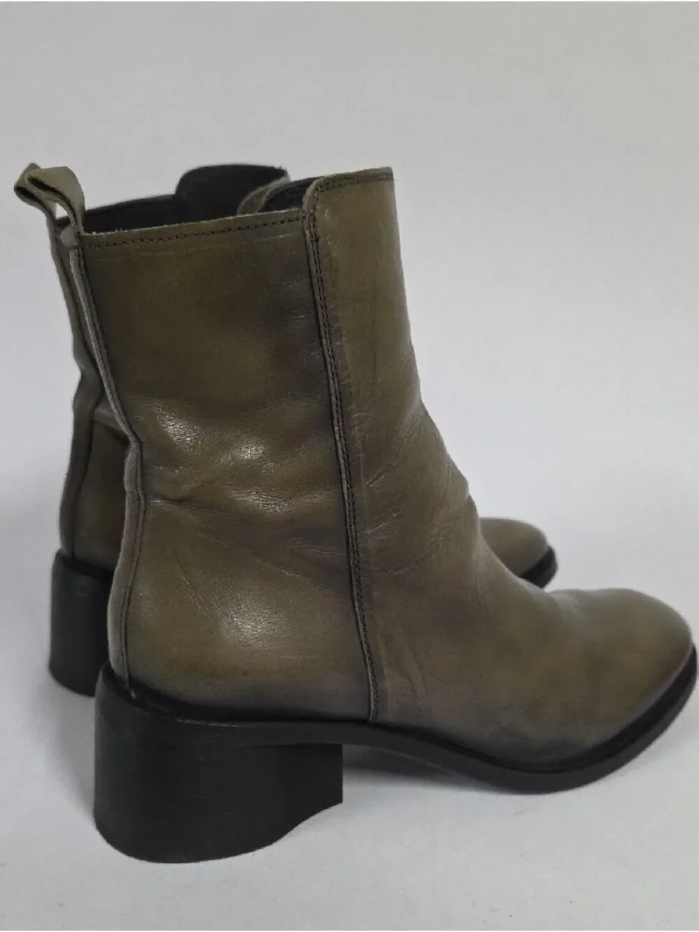 Moma Women’s Italian Leather Agnes Olive Ankle Boots - Side Zipper, Size 9 - 9.5